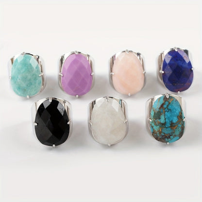 This versatile silver-plated ring features a natural gemstone in a stylish claw setting, perfect for daily wear or gifting. It's a timeless accessory suitable for any season, making it great for occasions like back to school, graduation, or Teacher's Day