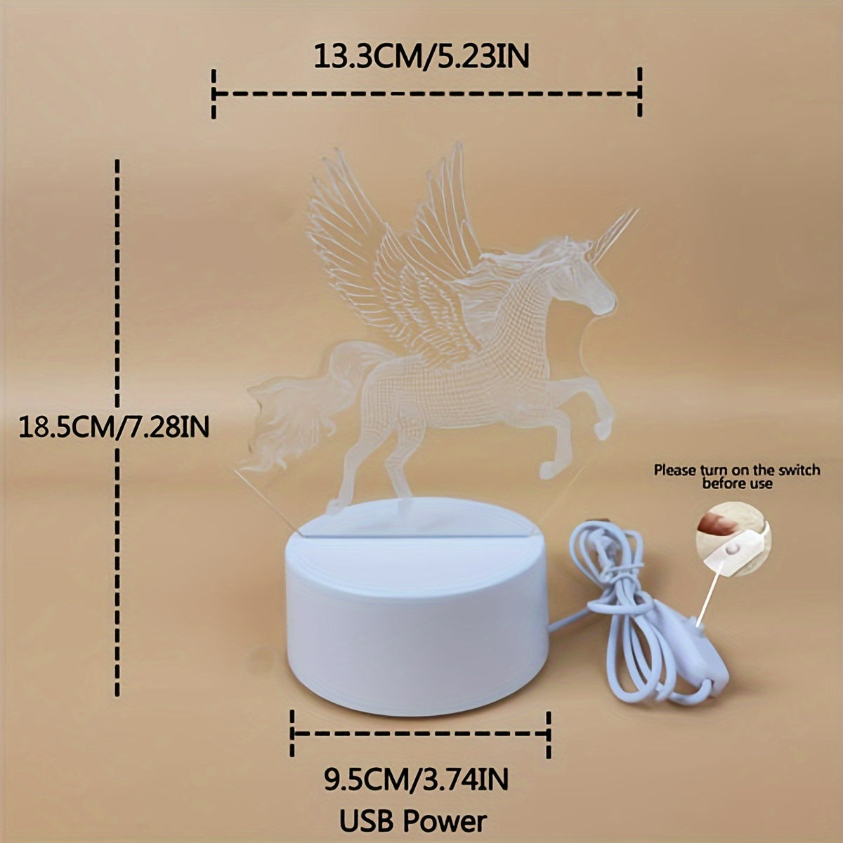 Pink unicorn night light for kids' bedrooms.