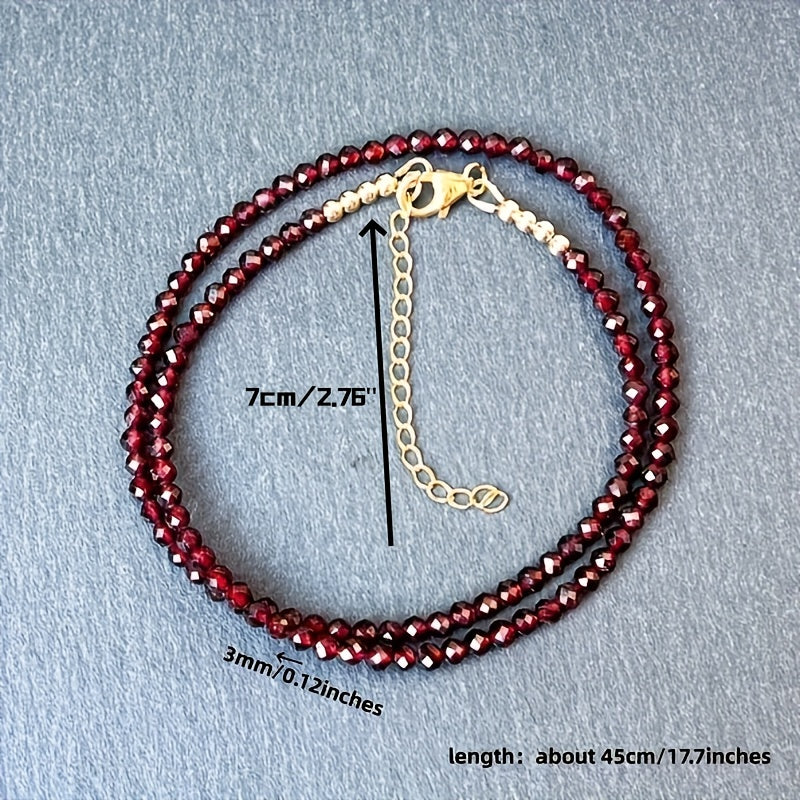 A delicate AAA red garnet beaded necklace measuring 3mm or 0.12 inches, featuring bright red gemmy micro-faceted garnet stones. This dainty January birthstone crystals necklace is perfect for daily wear and versatile fashion.