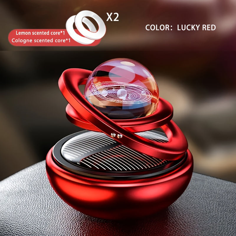 Solar rotating car aroma ornaments with solid perfume tablets for car interior decoration.