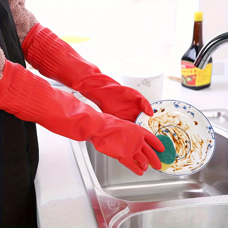 Extra Long Heavy Duty Rubber Gloves - Popular Pick for Kitchen and Bathroom Cleaning, Waterproof and Wear-Resistant, Made with Powder-Free Silicone Material