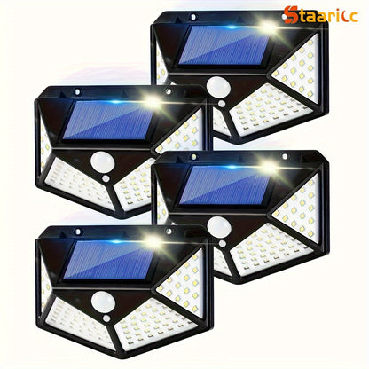 The Staaricc solar lamp is an energy-saving light with 100 LEDs and a motion sensor. It has three modes, a 270° illumination range, and is suitable for outdoor spaces like gardens, fences