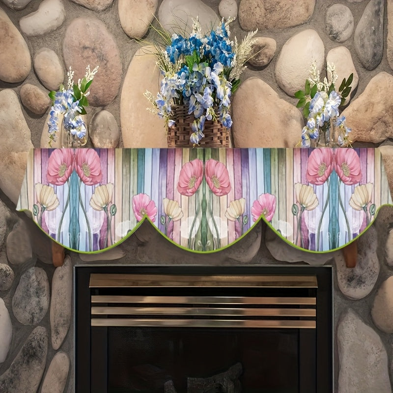 Polyester Fireplace Mantel Scarf with Floral Design - Perfect for Seasonal Home Decor, Fits Fireplace Door Window, No Electricity Required, Size: 49.78cm x 199.9cm.