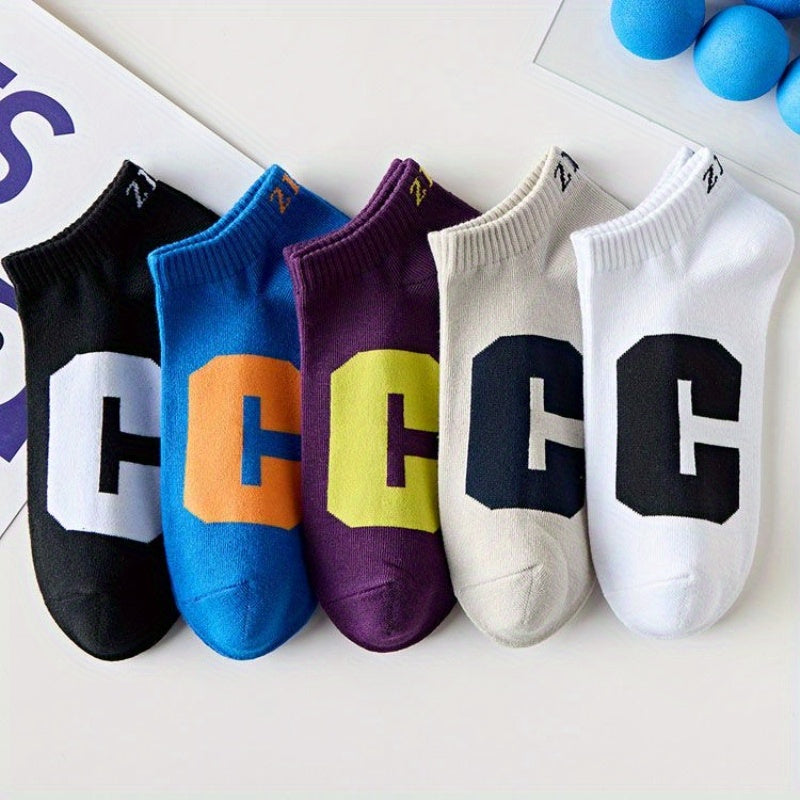 5/10 pairs of men's trendy letter pattern crew socks, breathable and comfortable for outdoor activities in all seasons.