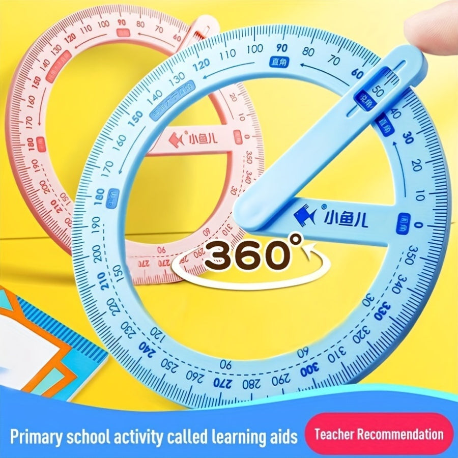 360-degree rotatable protractor set for math and geometry, ideal for students' learning and teachers' demonstrations.