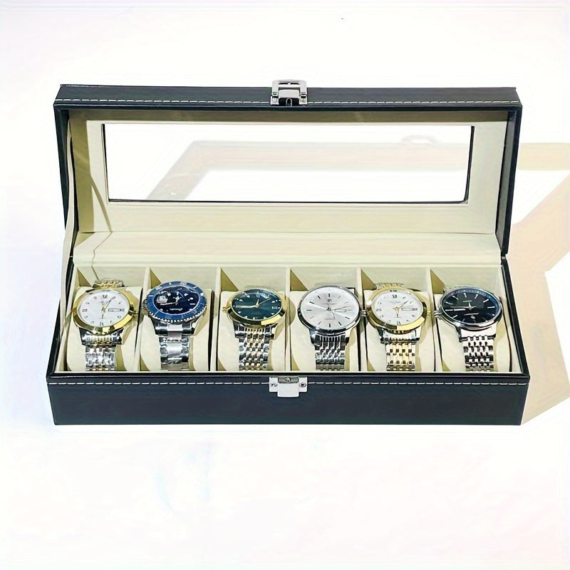 Large capacity watch storage box with 6 slots, perfect for both men and women. Ideal for storing mechanical and electronic watches.