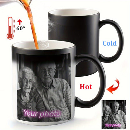 Customized color-changing mug with heart handle - perfect for Father's Day, Mother's Day, and seasonal gifts.