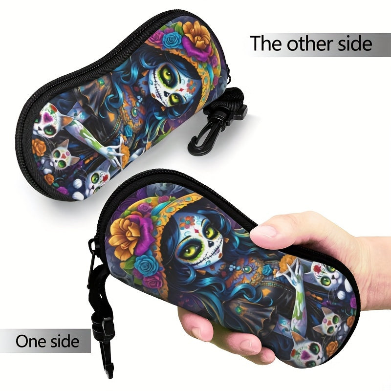 Stylish Cat Lover's Galaxy Print Glasses Case - Tough Rubber, Zippered Glasses Sleeve for Fashionable Men & Women