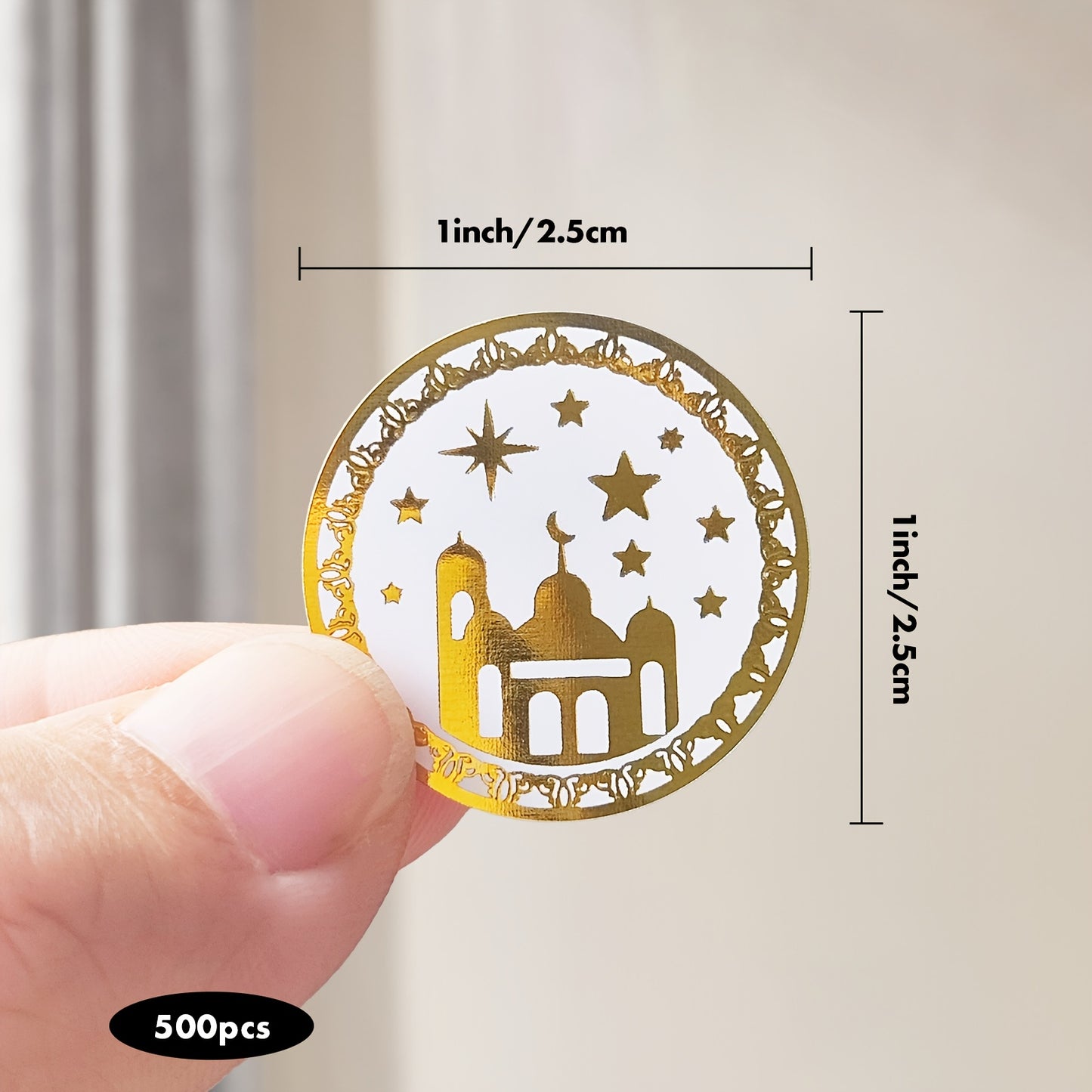 500pcs of Gold-themed Eid & Ramadan stickers for crafting, gift wrapping, envelopes, and party decor.