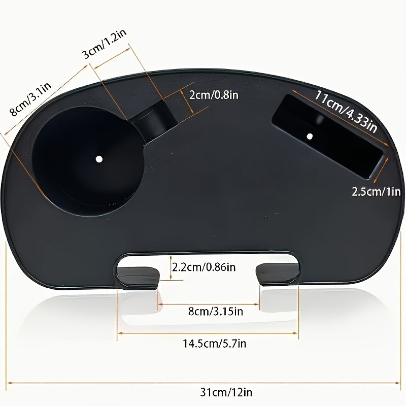 Black Side Table Attachment: Folding Chair Attachment with Durable Plastic Beverage and Snack Storage Tray; No Electricity Required