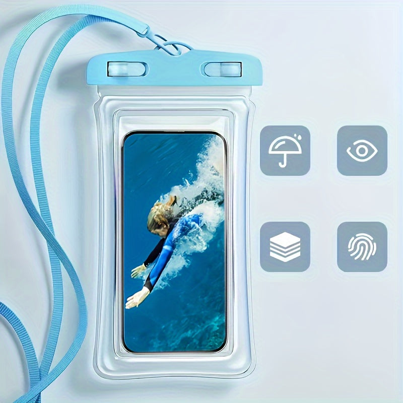 Waterproof phone pouch with 3D design and neck strap for 20.32 cm smartphones, ideal for beach, cruise, and travel.