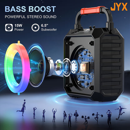 JYX-T17 Ultimate Bass & Treble Wireless Speaker with 2 Microphones - Portable Party PA System with LED Lights, USB/TF Card/AUX Karaoke & DJ Support