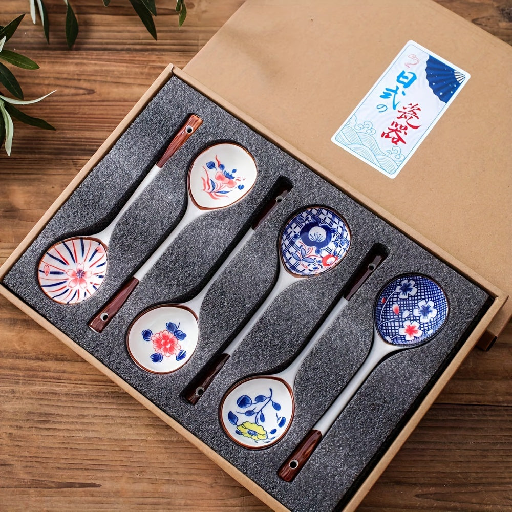 Gift box set with 4/6 creative ceramic dessert spoons, perfect for new year tableware or as a gift for friends.