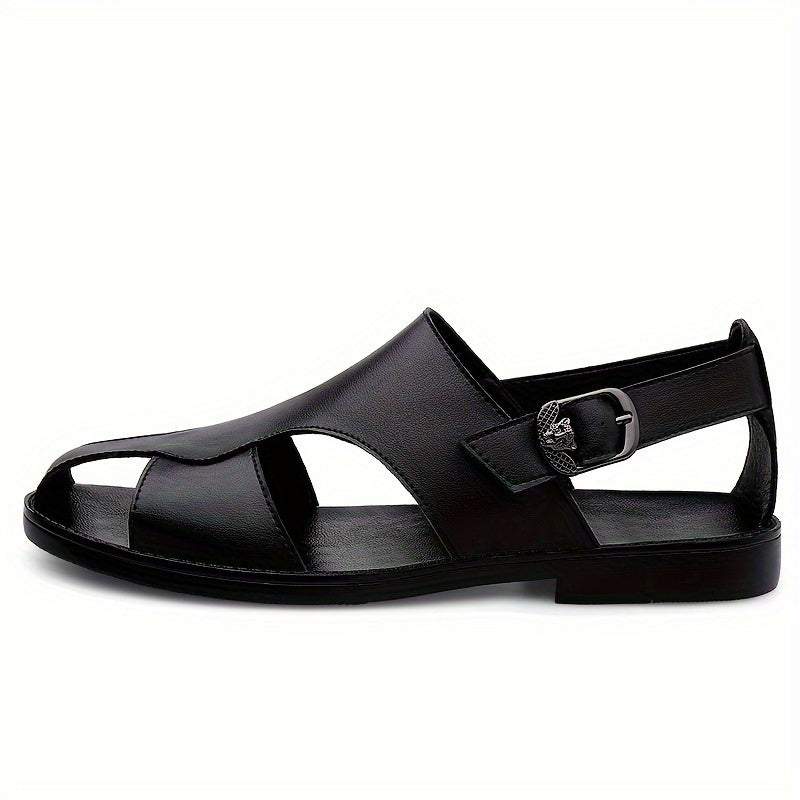 Men's comfy non-slip sandals with split cow leather upper and rubber sole, ideal for summer.