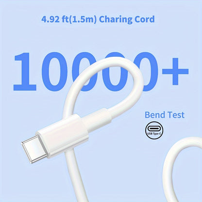 65W USB C GaN PD Wall Fast Charger with 150cm USB-C cable, compatible with Mac Book Pro, Lenovo, Acer Chromebook, iPhones, iPads, Galaxy, tablets, and more.