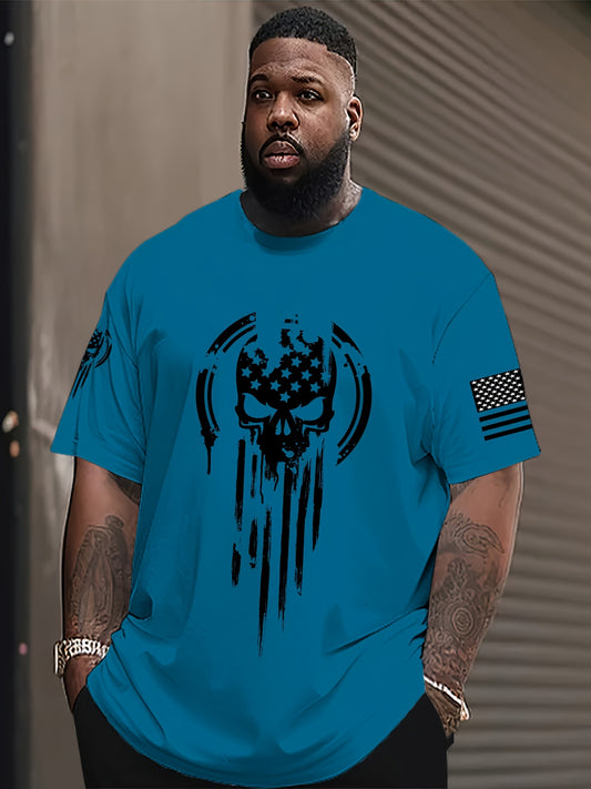 1pc Men's American Warrior Skull Military Print T-Shirt with crew neck, polyester knit fabric and slight stretch for summer wear, in regular fit and plus size.