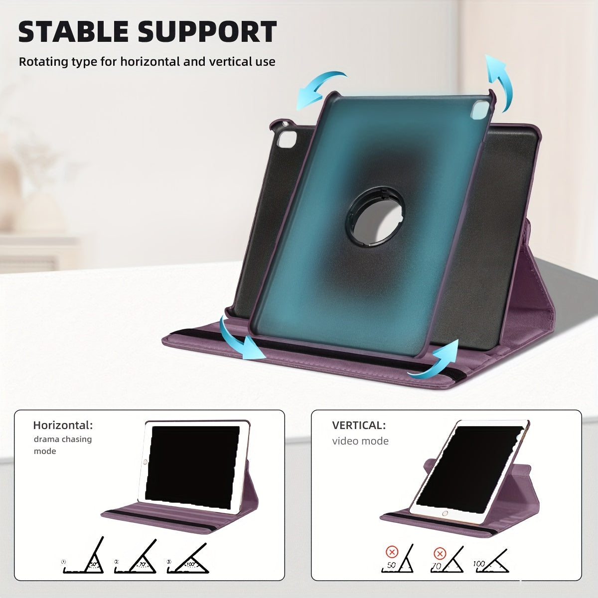 360° Rotating Lychee Pattern Tablet Case for iPad 25.91cm (7th/8th/9th Gen) - Anti-Slip, Magnetic Sleep/Wake, Multi-Angle Stand, Lightweight & Durable TPU Design, Adjustable Tablet Stand |