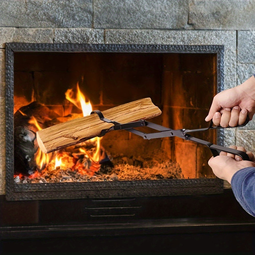 Set of heavy-duty iron fireplace tools, including an 81.28cm fire pit campfire poker stick and 66.04cm fireplace tongs. Also includes a log grabber and indoor/outdoor wall fireplace accessories kit.