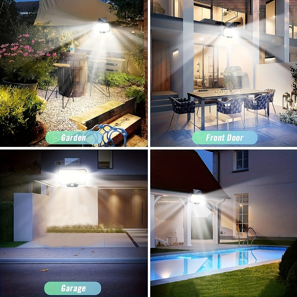 Outdoor solar light with motion sensor and remote control, 3 modes, extension cord for patio, porch, camping, backyard.