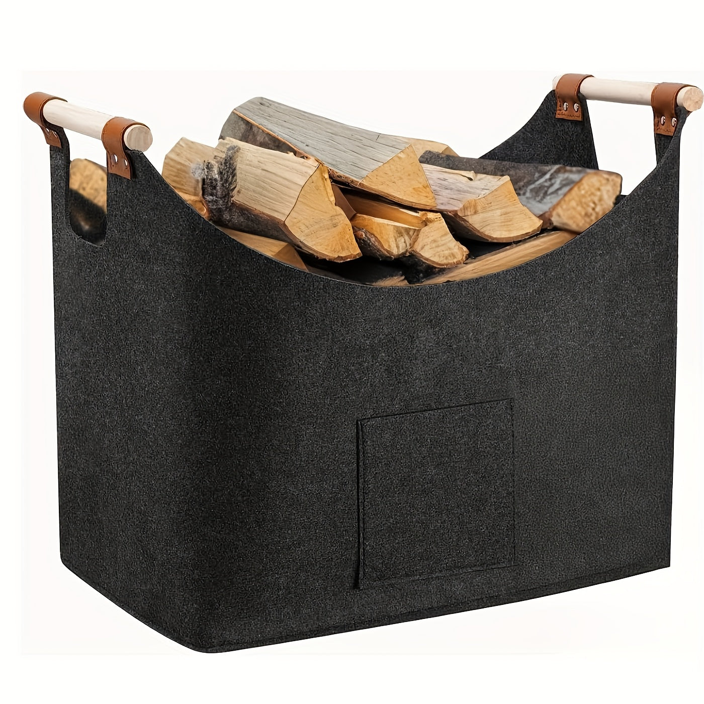 Wood Basket - XXL Wooden Log Basket, 55.0L Thickened Felt Fireplace Basket with Extended & Thicker Handles, Foldable Fire Basket for Firewood & Vegetables, Dark Gray - 1 Piece