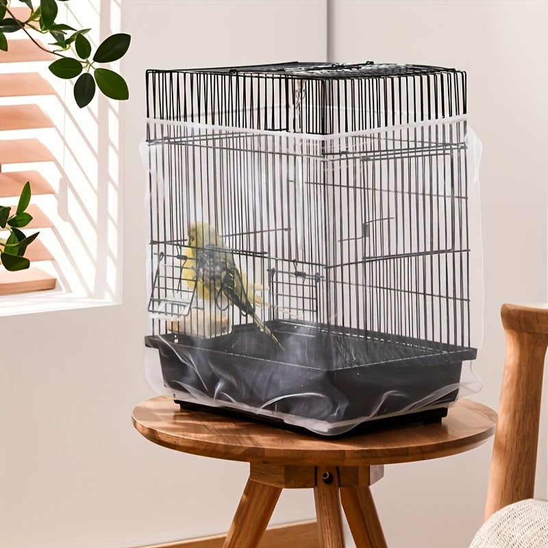 Mesh bird cage cover with seed collector keeps parrot cages clean and tidy.