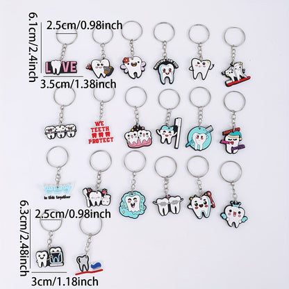 Set of 20 PVC Keychains featuring Adorable Cartoon Teeth and Dental Tools, Anime-Inspired Key Rings with Toothbrush, Toothpaste, and Dentist Charms - Perfect for Birthday Party Favors and Decorative Car Keys - Various Designs Included