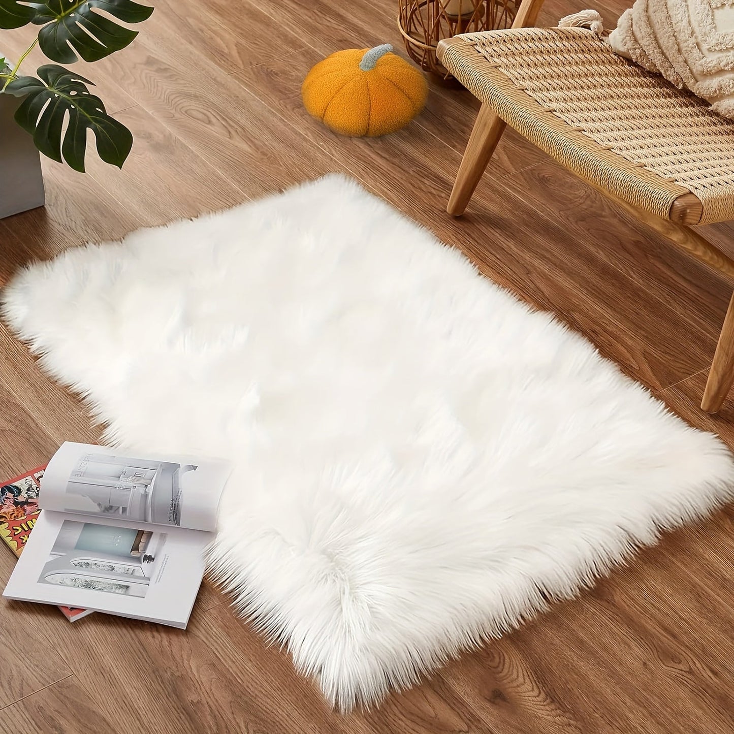 Soft and Plush Fluffy Faux Fur Area Rug - Enhance Your Home Decor with this Cozy Bedside Carpet. Perfect for Living Room, Bedroom, Study, Vanity. Made of Non-Slip Polyester Material. Dry Clean Only. Ideal for Christmas Season.