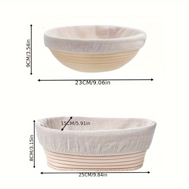 Set of 1 Bohemian Style Round and Oval Baking Baskets - Made from Food-Safe Wood, Great for Artisan Breads and Pizza, Features Cozy Interior Lining, Perfect Addition to Any Kitchen