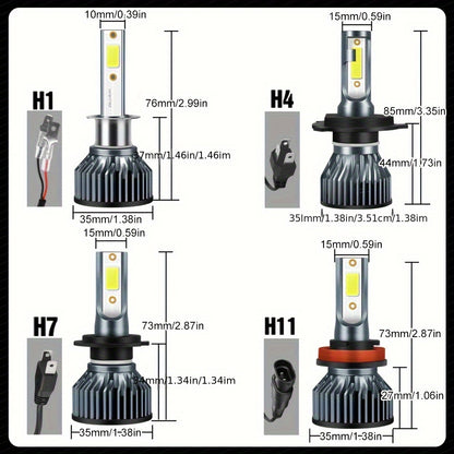 2pcs H4 LED Headlight Bulbs for Car, 40W, 12V, 6000K, Without Battery