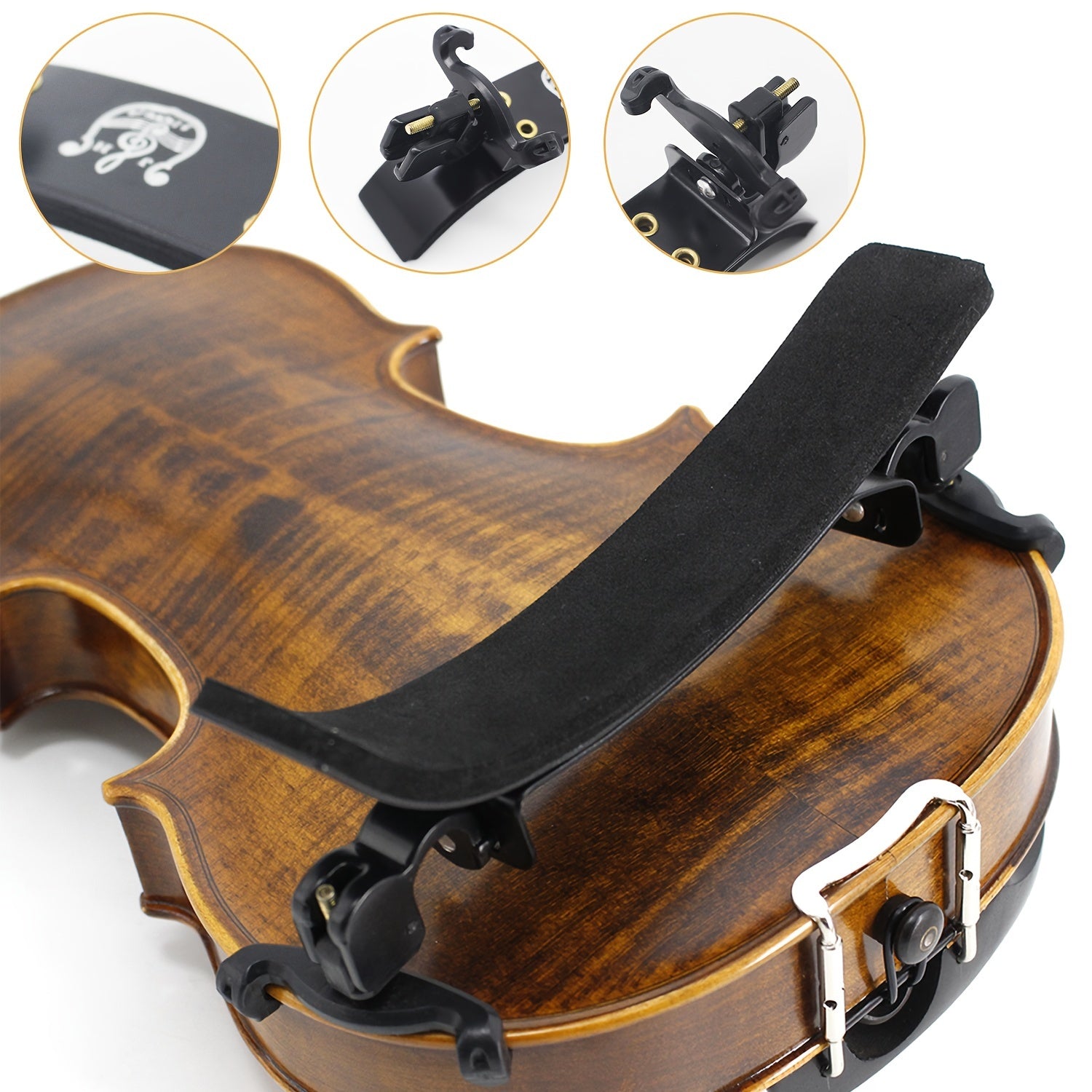 Soft violin shoulder rest pad adjusts for all sizes, comfortable accessory.