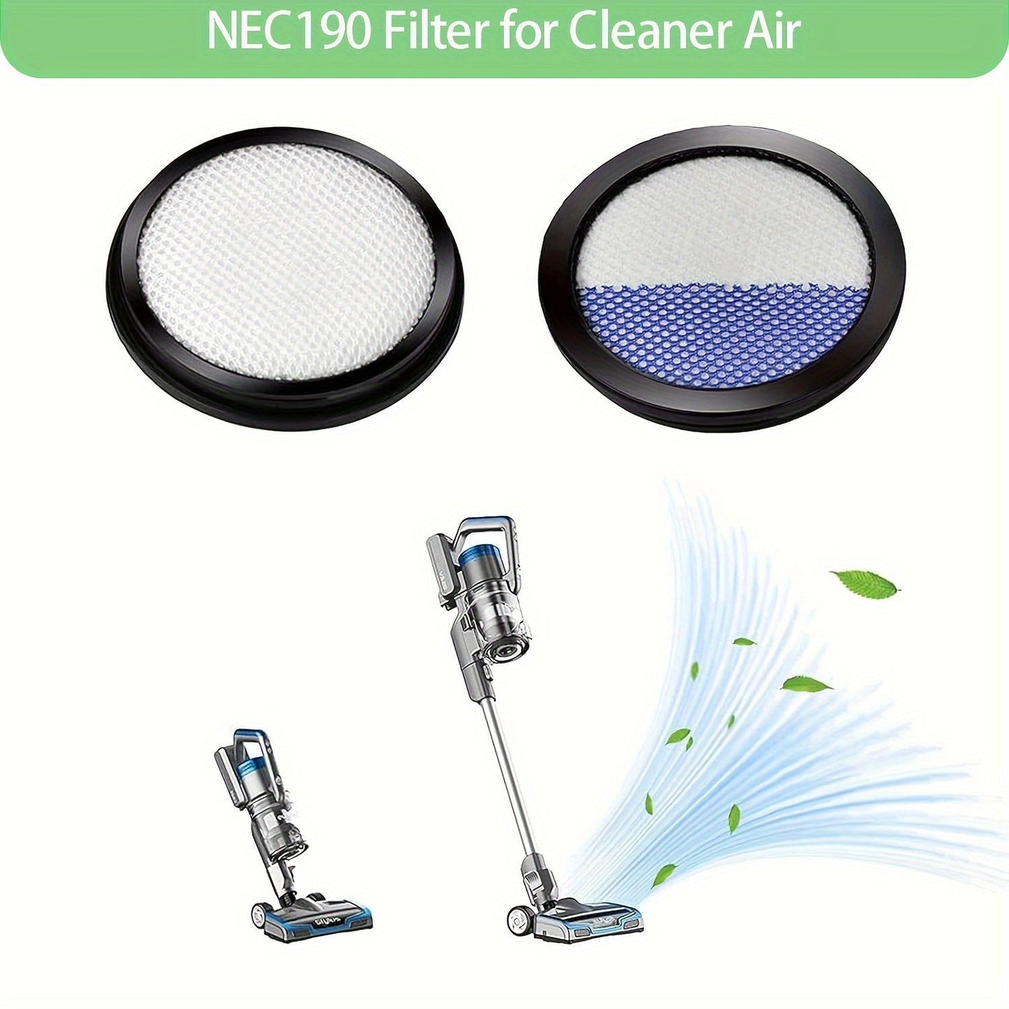 Durable Plastic Vacuum Cleaner Filters - Set of 6 Compatible with Eureka Rapid Clean Pro Stick Models NEC180, NEC185, NEC186, NEC190