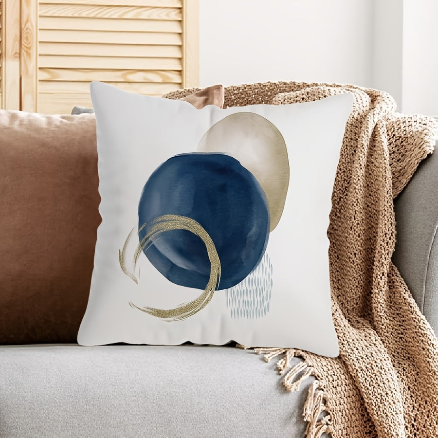 Add a stylish touch to your living space with the Chic Blue Geometric Throw Pillow Cover. This Abstract Boho Mid-Century Modern Design features a zip closure and is machine washable. Made of high-quality polyester, this cover measures 44.96x44.96 cm