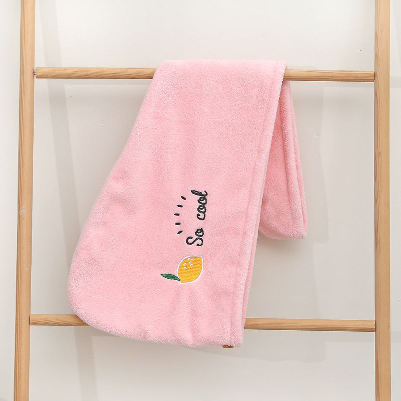 Large fashion microfiber hair towel, 65.0cm x 24.99cm, soft coral fleece, absorbent bath cap, embroidered headwrap, formaldehyde-free, portable.