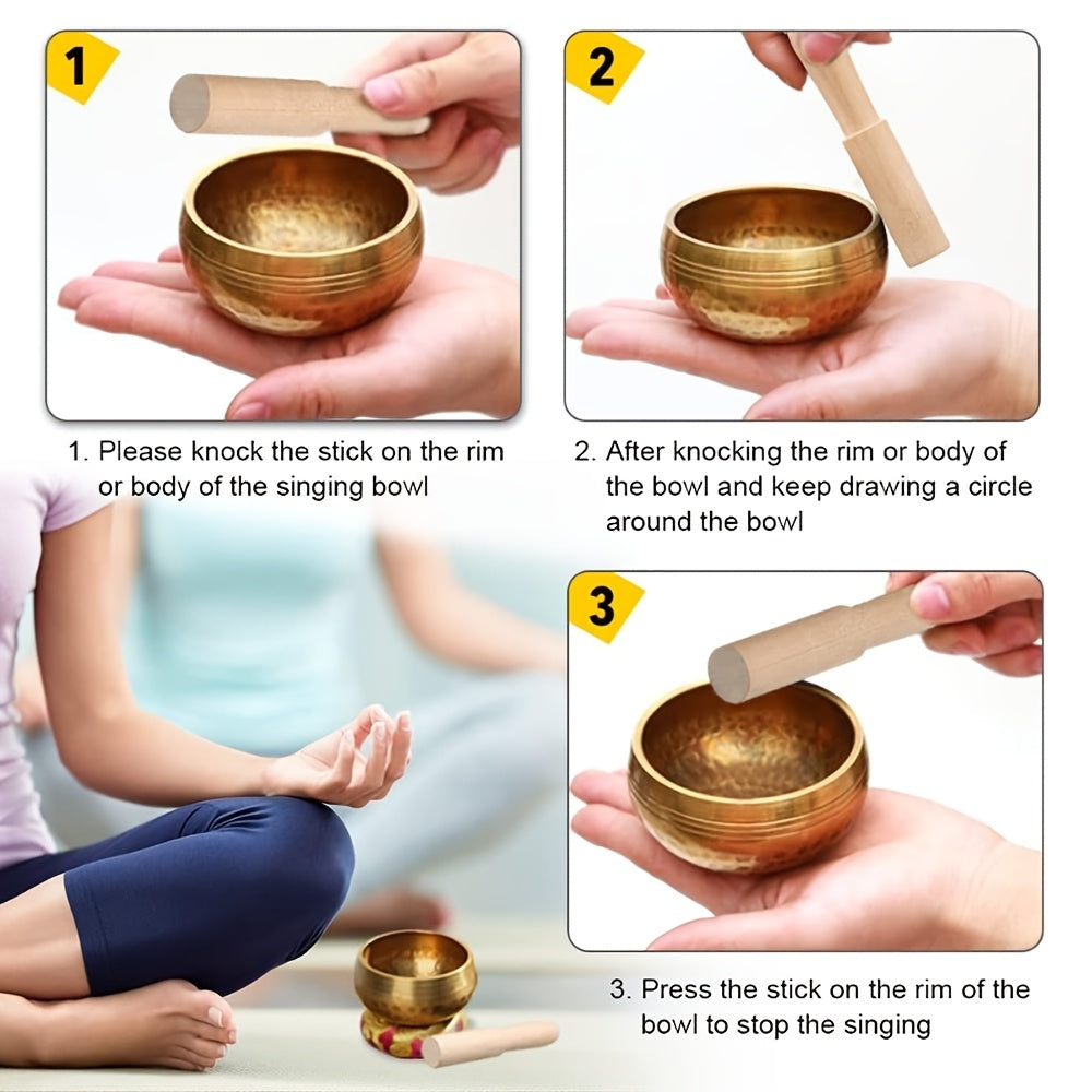 Singing bowl set for meditation and sound therapy with wooden mallet