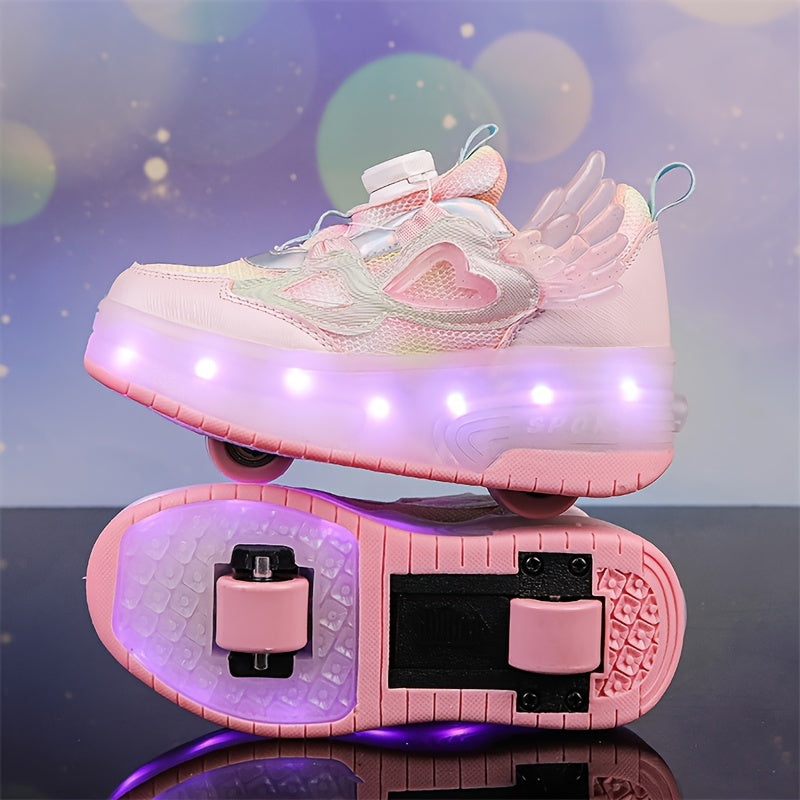 Breathable, durable, and stylish girls' light-up roller skates with rotating buckle closure.