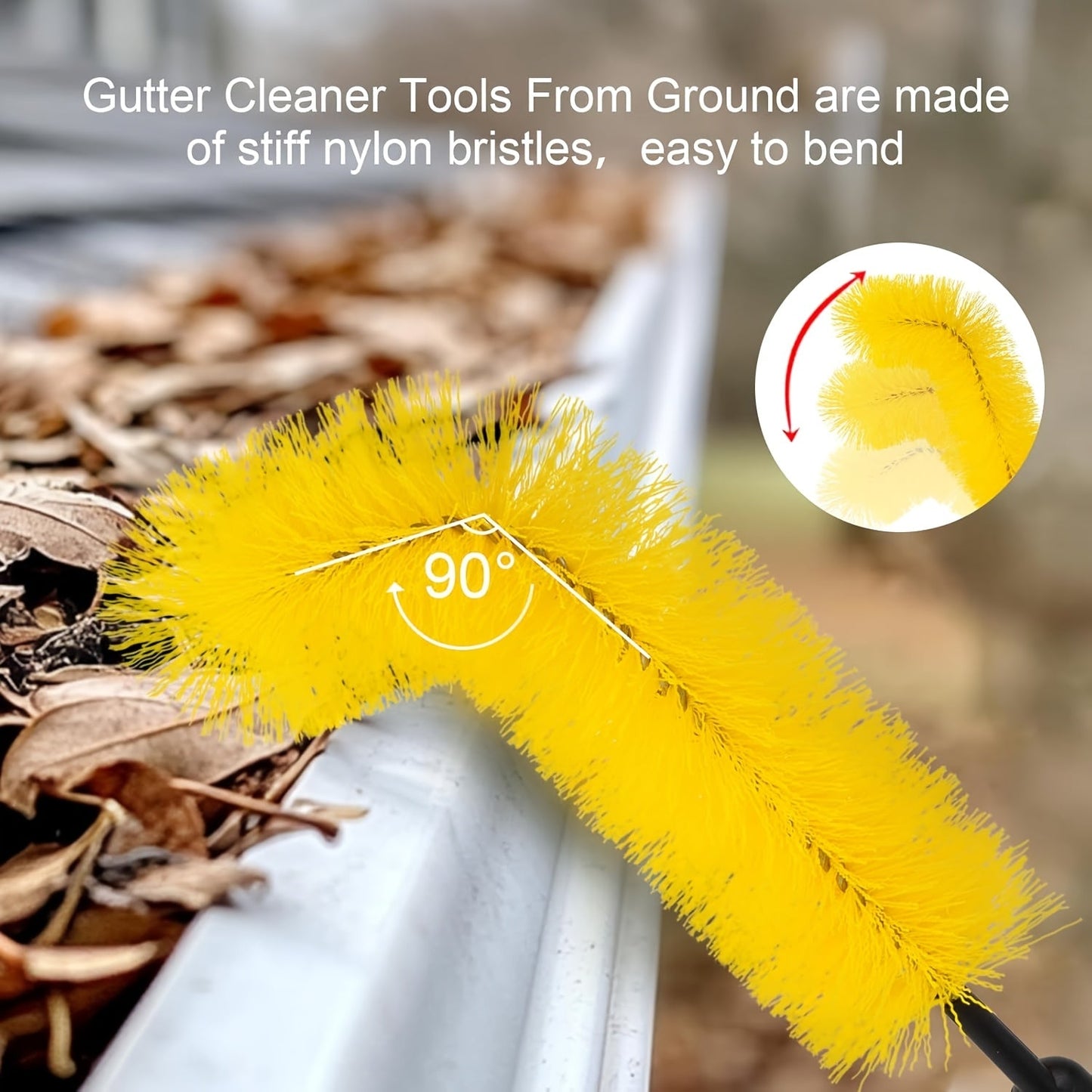 1 piece of a gutter cleaning tool measuring 4.57 meters in length. This long reach gutter brush roof tool is designed to easily remove leaves and debris from the roof. It is a must-have cleaning supply.