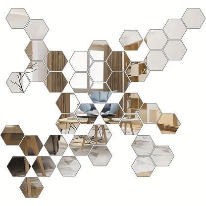 72 Hexagonal Mirror Wall Stickers for DIY Room Decoration