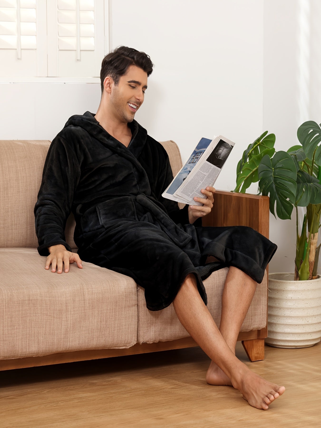 Solid color flannel nightgown for men