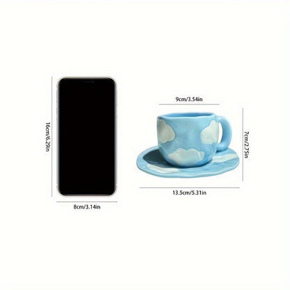 Cloud-shaped ceramic coffee mug with saucer - reusable, handwash only, ideal for breakfast & office use - great gift idea.