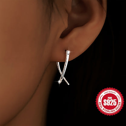 S925 Sterling Silver Cross-line Earrings, Elegant Design Perfect for Daily Wear or Gifting, Hypoallergenic Lightweight 2.59g