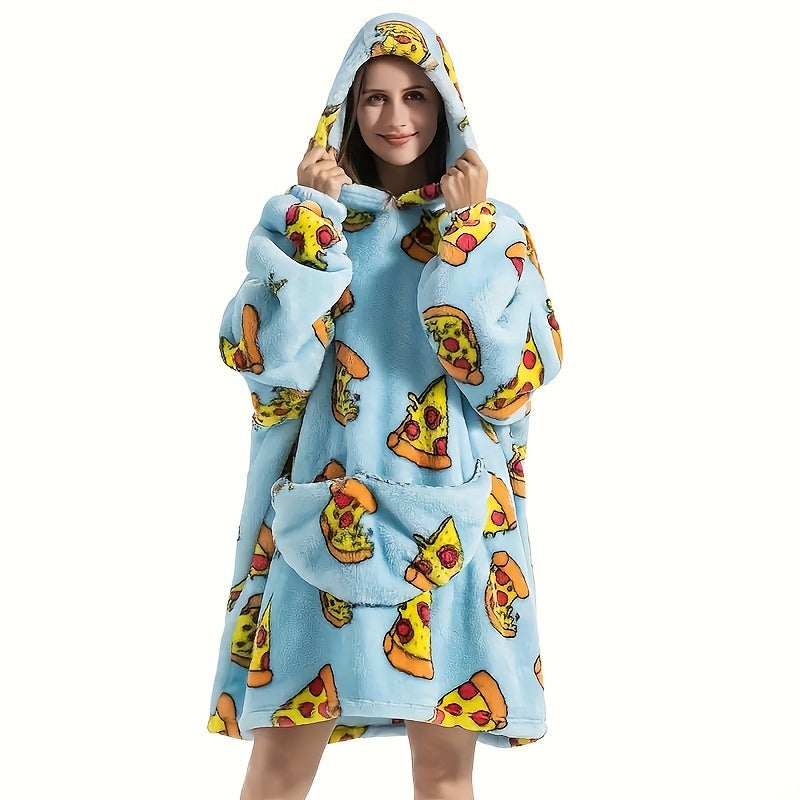 Animal-Themed Cozy Fleece Hooded Wearable Blanket - Reversible, Hand-Wash Only - Ideal for Outdoor Adventures and Home Relaxation