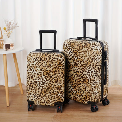 Zebra and leopard print hardshell suitcase with spinner wheels and TSA lock.