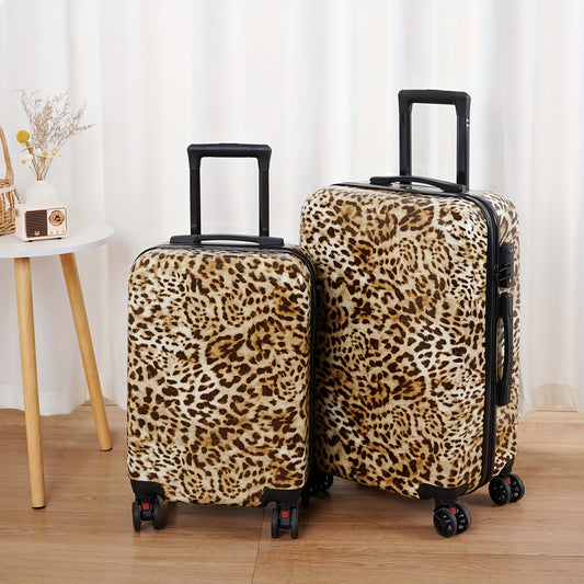 Zebra and leopard print hardshell suitcase with spinner wheels and TSA lock.