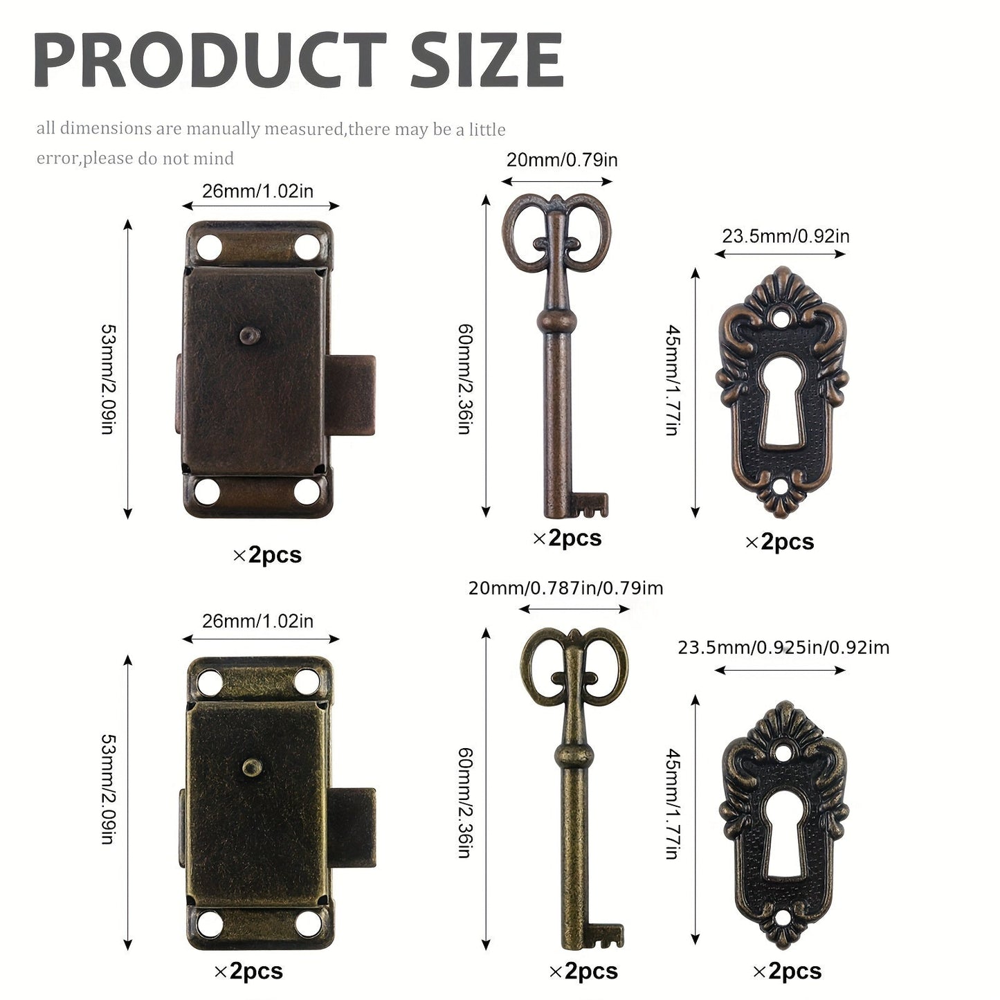 Set of 4 Antique Furniture Locks and Keys - Perfect for Vintage Cabinets, Mailboxes, Wardrobes, and Cupboards. Includes Screws, Screwdriver, and Durable Metal Construction. Easy to Install with No Electricity Needed. Ideal for Replacement Parts