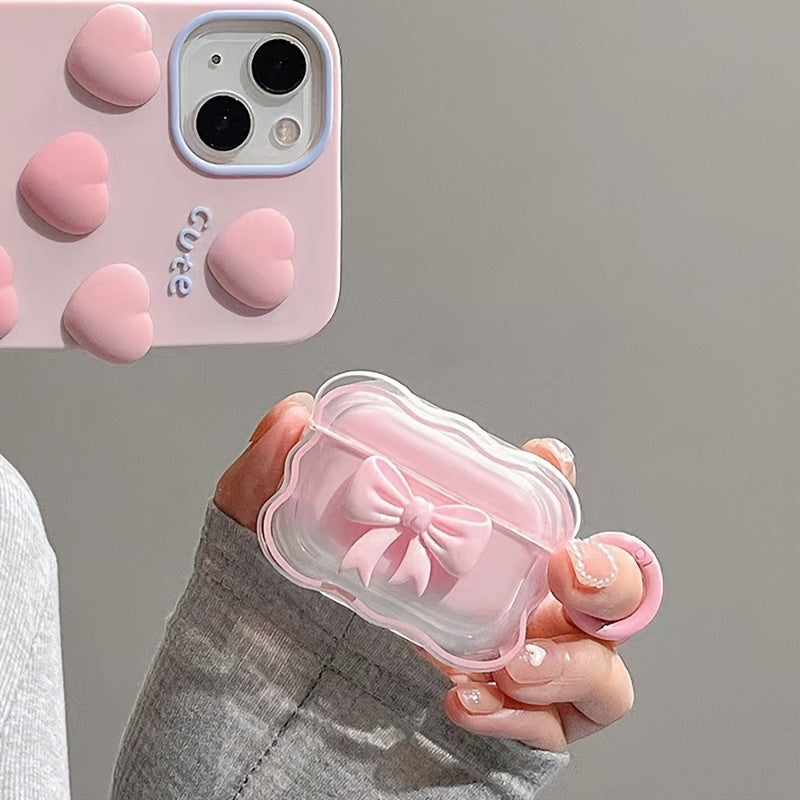 1pc Pink Bowknot 3D TPU Case for Apple AirPods, with Shockproof and Anti-Scratch Design, includes Wireless Earphone Holder