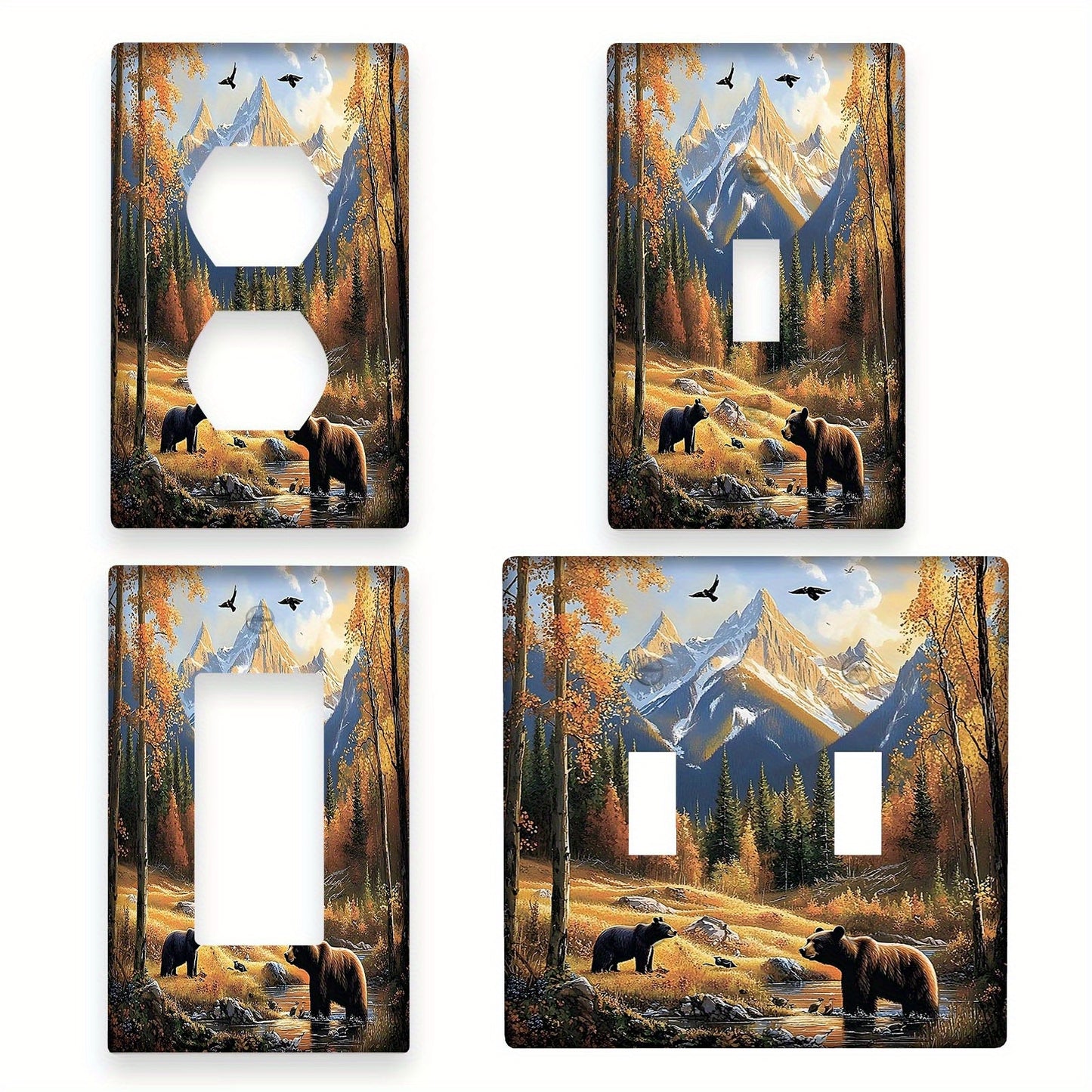 1pc Forest Bears Light Switch Cover, ideal for country-themed decor in bathrooms, bedrooms, and living rooms. No power needed.