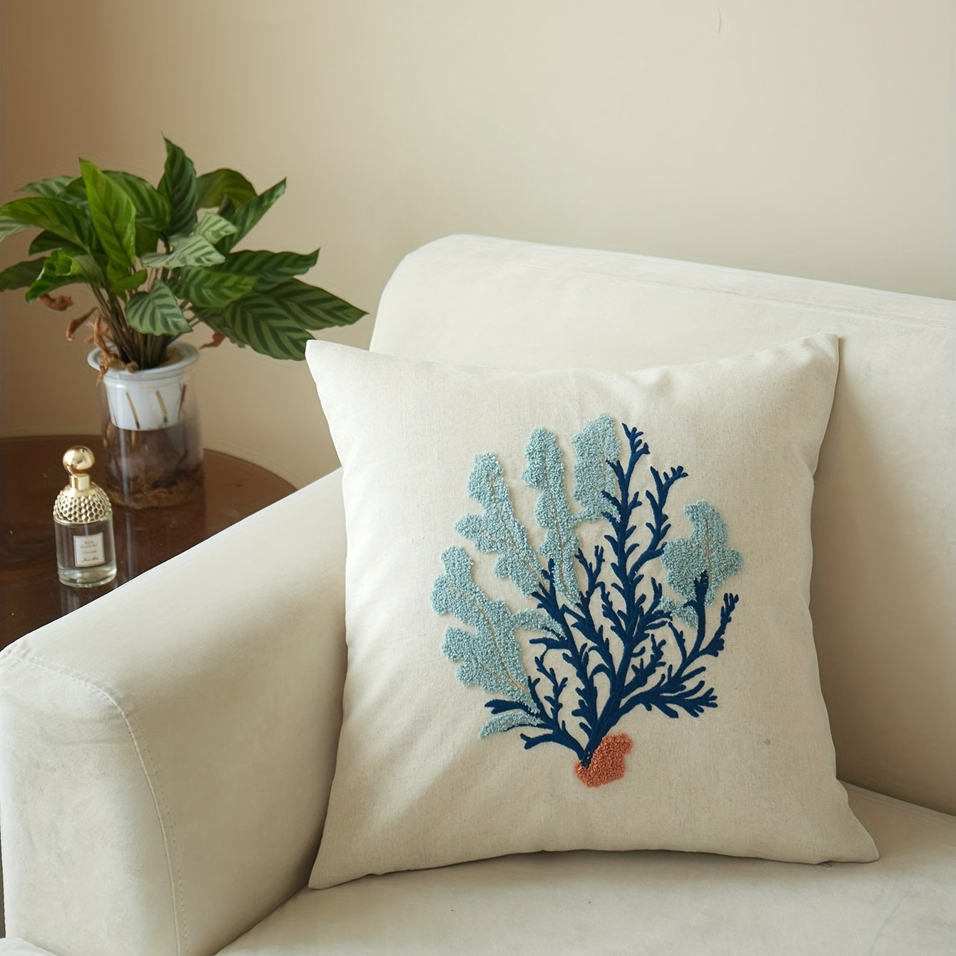 Ocean animal embroidery throw pillow case for living room, bedroom, couch, sofa - 17.72" x 17.72" - single-sided printed.