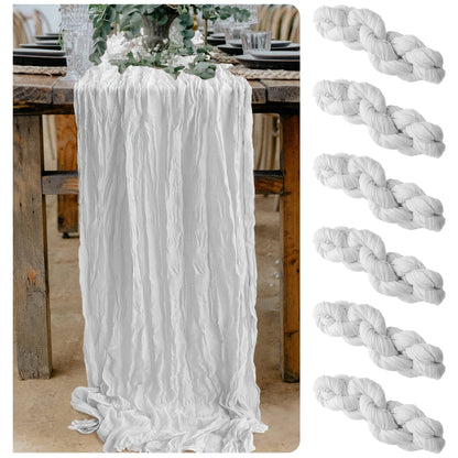 Boho cheesecloth table runner for various occasions and home decor.