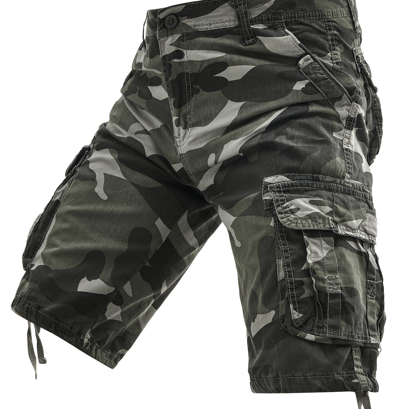 Men's Plus Size Cotton Camo Cargo Shorts with Street Style, Multi-Pocket Design, and Non-Stretch Fabric