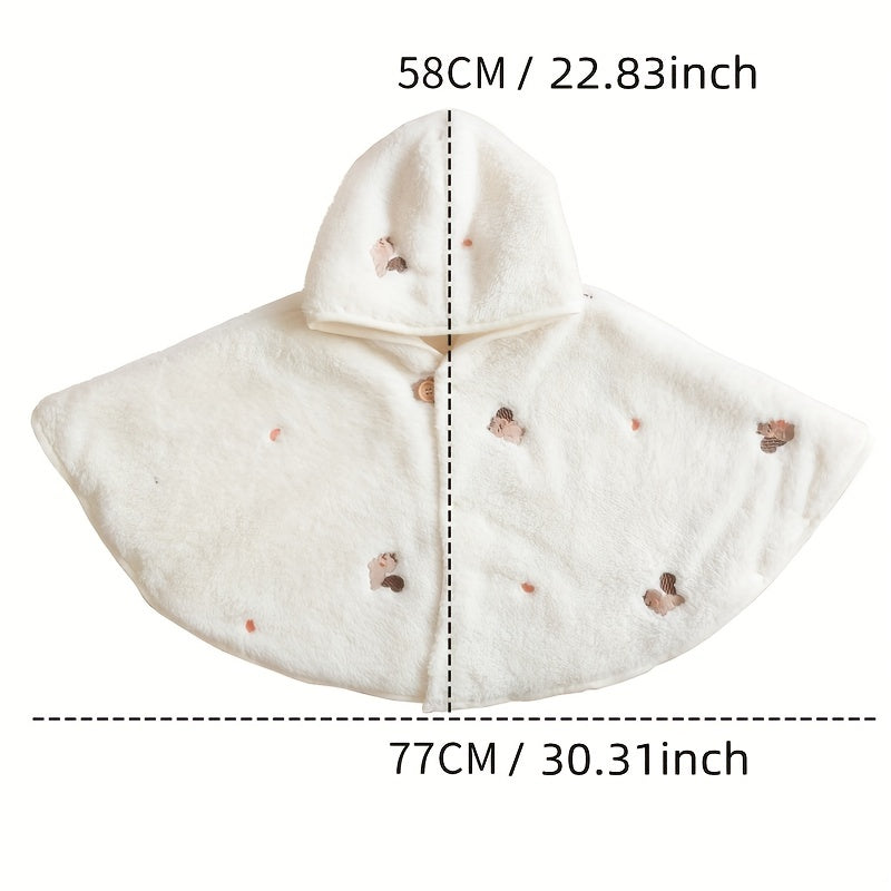 Children's hooded cape with outer coral velvet and inner linen, featuring a thickened design for windproof protection. This high-end cloak includes an embroidered pattern, perfect for keeping your baby warm and stylish during outings.